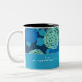 Blauwgroen Aqua Blue Rozen Monogram Aangepaste naa Tweekleurige Koffiemok (Links)