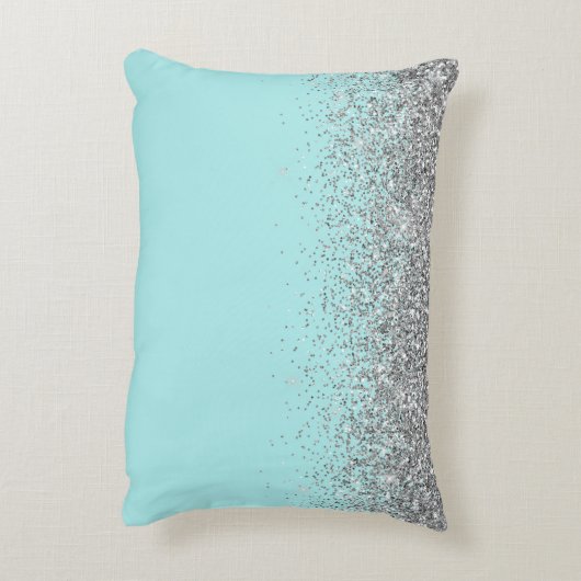 Blauwgroen Aqua Blue Silver Glitter Girly Monogram Accent Kussen (Achterkant (Verticaal))