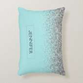 Blauwgroen Aqua Blue Silver Glitter Girly Monogram Accent Kussen (Voorkant(Verticaal))