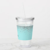 Blauwgroen Aqua Blue Silver Glitter Girly Monogram Acryl Drinkbeker (Links)