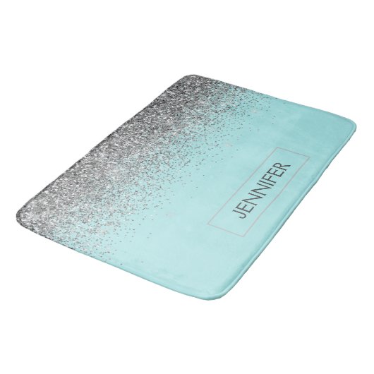 Blauwgroen Aqua Blue Silver Glitter Girly Monogram Badmat (Gekanteld)