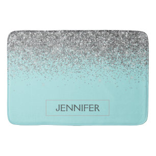 Blauwgroen Aqua Blue Silver Glitter Girly Monogram Badmat