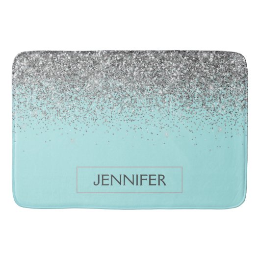 Blauwgroen Aqua Blue Silver Glitter Girly Monogram Badmat (Voorkant)