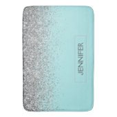 Blauwgroen Aqua Blue Silver Glitter Girly Monogram Badmat (Voorkant Verticaal)