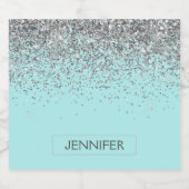 Blauwgroen Aqua Blue Silver Glitter Girly Monogram Bier Etiket (Enkel label)