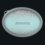 Blauwgroen Aqua Blue Silver Glitter Girly Monogram Gesp<br><div class="desc">Aqua Blue Blauwgroen en Silver Sparkle Glitter Monogram Naam Belt Buckle. Dit maakt het perfecte afstuderen,  zoet 16 16th,  18th,  21st,  30th,  40th,  50th,  60th,  70th,  80th,  90th,  100th Birthday,  bruiloft,  vrijgezellenfeest,  jubileum,  baby shower of vrijgezellenfeest cadeau voor iemand die houdt van glamoureuze luxe en chique stijlen.</div>