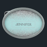 Blauwgroen Aqua Blue Silver Glitter Girly Monogram Gesp<br><div class="desc">Aqua Blue Blauwgroen en Silver Sparkle Glitter Monogram Naam Belt Buckle. Dit maakt het perfecte afstuderen,  zoet 16 16th,  18th,  21st,  30th,  40th,  50th,  60th,  70th,  80th,  90th,  100th Birthday,  bruiloft,  vrijgezellenfeest,  jubileum,  baby shower of vrijgezellenfeest cadeau voor iemand die houdt van glamoureuze luxe en chique stijlen.</div>