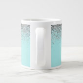 Blauwgroen Aqua Blue Silver Glitter Girly Monogram Grote Koffiekop (Achterkant)