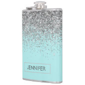 Blauwgroen Aqua Blue Silver Glitter Girly Monogram Heupfles (Links)