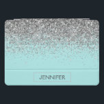 Blauwgroen Aqua Blue Silver Glitter Girly Monogram iPad Pro Cover<br><div class="desc">Blauwgroen Aqua Blue en Silver Sparkle Glitter Monogram Naam Laptop Hoesje. Dit maakt het perfecte zoete 16-jarige verjaardagscadeau,  bruiloft,  vrijgezellenfeest,  jubileum,  baby shower of vrijgezellenfeest voor iemand die van glamoureuze luxe en chique stijlen houdt.</div>