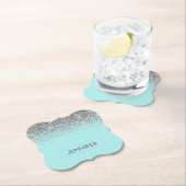 Blauwgroen Aqua Blue Silver Glitter Girly Monogram Kartonnen Onderzetters (Insitu)