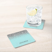 Blauwgroen Aqua Blue Silver Glitter Girly Monogram Kartonnen Onderzetters (Insitu)