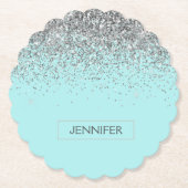 Blauwgroen Aqua Blue Silver Glitter Girly Monogram Kartonnen Onderzetters (Voorkant)