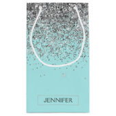 Blauwgroen Aqua Blue Silver Glitter Girly Monogram Klein Cadeauzakje (Achterkant)