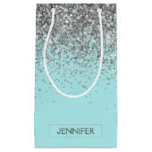 Blauwgroen Aqua Blue Silver Glitter Girly Monogram Klein Cadeauzakje (Voorkant)