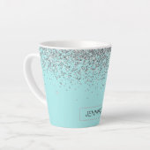 Blauwgroen Aqua Blue Silver Glitter Girly Monogram Latte Mok (Linkerhoek)