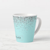Blauwgroen Aqua Blue Silver Glitter Girly Monogram Latte Mok (Rechterhoek)