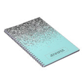 Blauwgroen Aqua Blue Silver Glitter Girly Monogram Notitieboek (Rechterzijde)