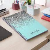 Blauwgroen Aqua Blue Silver Glitter Girly Monogram Notitieboek