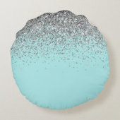 Blauwgroen Aqua Blue Silver Glitter Girly Monogram Rond Kussen (Achterkant)