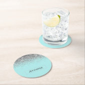 Blauwgroen Aqua Blue Silver Glitter Girly Monogram Ronde Kartonnen Onderzetter (Insitu)