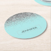 Blauwgroen Aqua Blue Silver Glitter Girly Monogram Ronde Kartonnen Onderzetter (Gebogen)