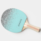 Blauwgroen Aqua Blue Silver Glitter Girly Monogram Tafeltennisbatje (Zijkant)