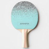 Blauwgroen Aqua Blue Silver Glitter Girly Monogram Tafeltennisbatje (Voorkant)