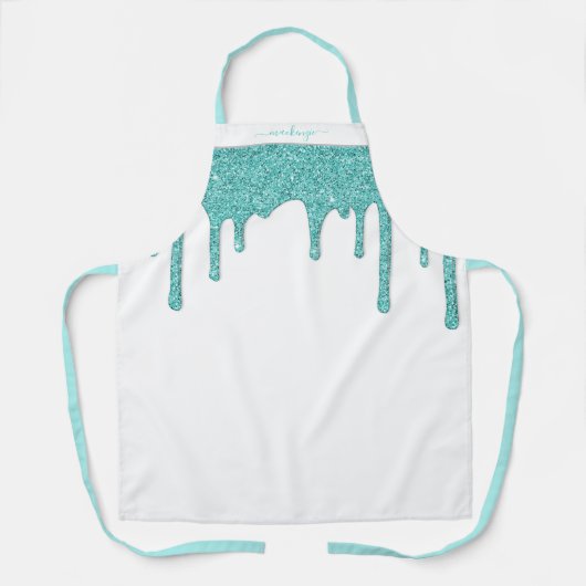 Blauwgroen Aqua Blue Sparkle Dripping Glitter Schort (Voorkant)