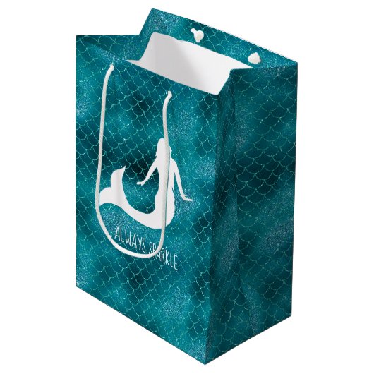Blauwgroen Aqua Blue Sparkle Glitter Zeemeermin Medium Cadeauzakje (Voorkant Gekanteld)