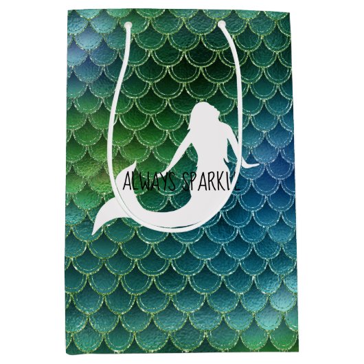 Blauwgroen Aqua Blue Sparkle Zeemeermin Medium Cadeauzakje (Voorkant)