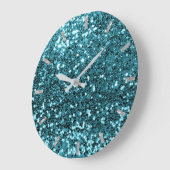 Blauwgroen Aqua Blue Sparkly Faux Glitter Gray Grote Klok (Hoek)