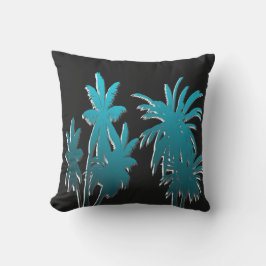 Blauwgroen Aqua Blue Tropical Palm Trees Black Buitenkussen