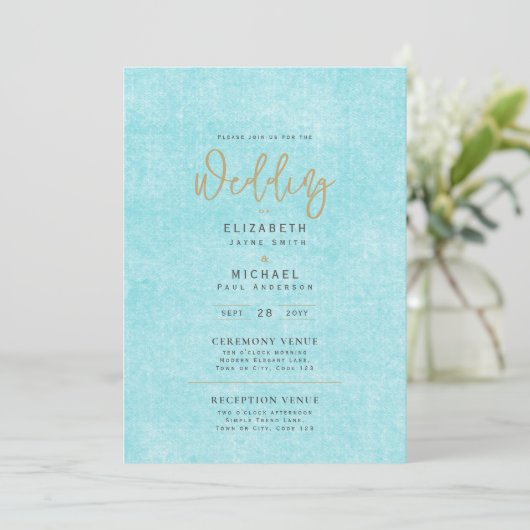 Blauwgroen Aqua Blue Wedding Instant Digital Downl Kaart (Staand voorkant)