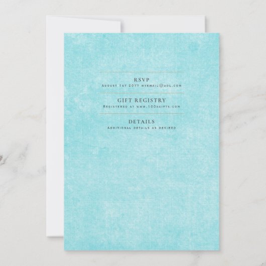 Blauwgroen Aqua Blue Wedding Instant Digital Downl Kaart (Achterkant)