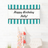 Blauwgroen Aqua Blue White Birthday Banner Stripes (Insitu)