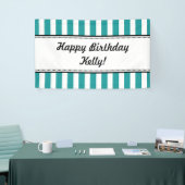 Blauwgroen Aqua Blue White Birthday Banner Stripes (Beurs)