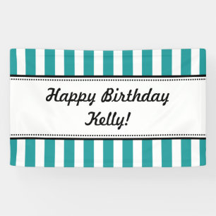 Blauwgroen Aqua Blue White Birthday Banner Stripes