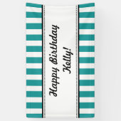 Blauwgroen Aqua Blue White Birthday Banner Stripes (Verticaal)