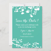 Blauwgroen Aqua Blue White Flower Bewaar de datumm Magnetische Uitnodiging (Voorkant)
