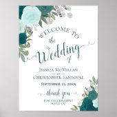 Blauwgroen & Aqua Boho Chic Rozen Bruiloft Welkom Poster (Voorkant)