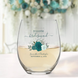 Blauwgroen Aqua Boho Rozen bruidsmeisje Maid of Ho Wijnglas Zonder Voet