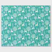 Blauwgroen Aqua Christmas Rendier inpakpapier (Vlak)