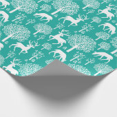Blauwgroen Aqua Christmas Rendier inpakpapier (Hoek)