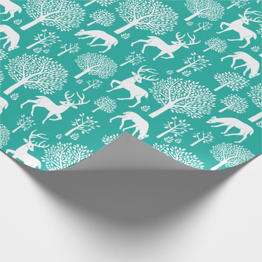 Blauwgroen Aqua Christmas Rendier inpakpapier (Hoek)