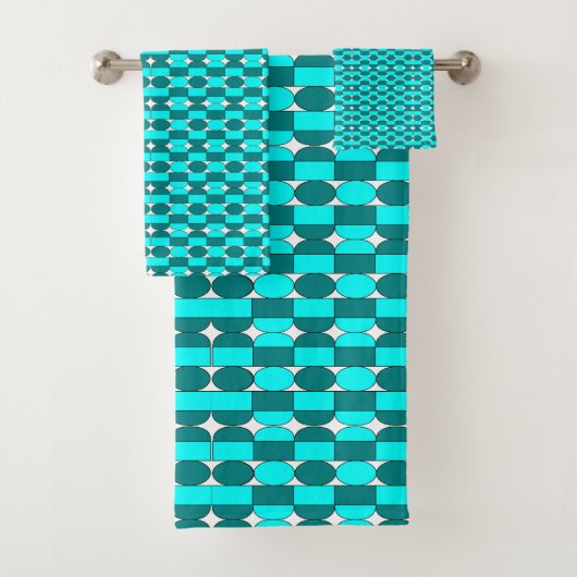 Blauwgroen Aqua Contemmodern geometrisch patroon Bad Handdoek (Insitu)