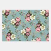 Blauwgroen, Aqua en Beige  Floral Roos Patroon Inpakpapier Vel (Voorkant 3)