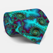 Blauwgroen Aqua en Plum Spiral Fractal Abstract Stropdas (Opgerold)