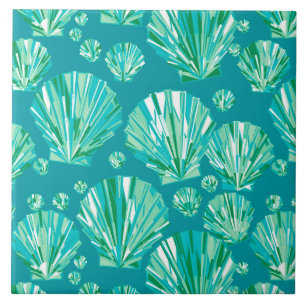Blauwgroen, Aqua- en Turquoise-zeeschelpen Tegeltje