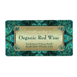 Blauwgroen Aqua Fantasy Wedding Red Gold Wine Labe Etiket